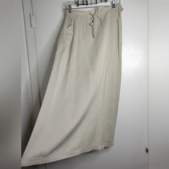 Linden Hill (Size M) Khaki 100% Lyocell Drawstring Slip Pockets Midi/Maxi Skirt - Picture 11 of 12